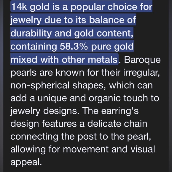 14 K Gold Baroque Pearl Drop Earring - Picture 4 of 4